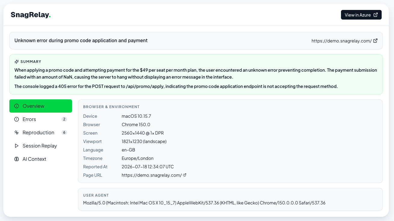 Public report page showing the Overview tab with environment details
